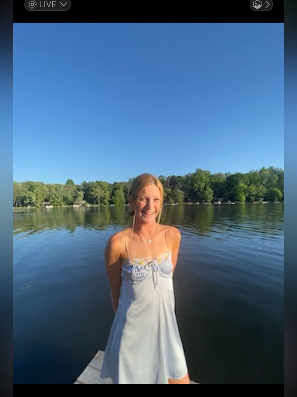Women's blue Satin Slip Dress with Lace Trim